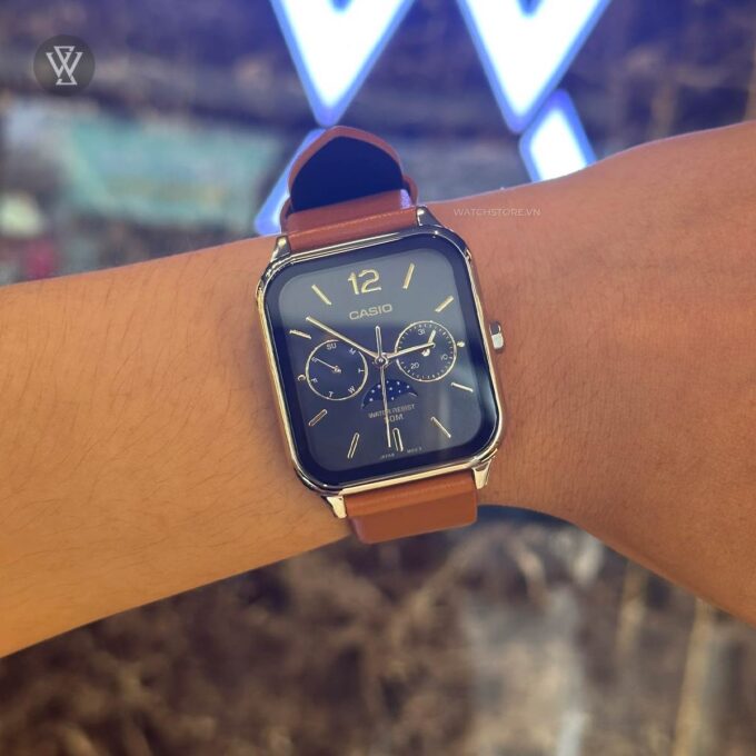 Montre Homme Casio - MTP-M305L-1AVDF - Bracelet en Cuir Kaki - Cadran Carré - Affichage analogique - Résistant à l'eau