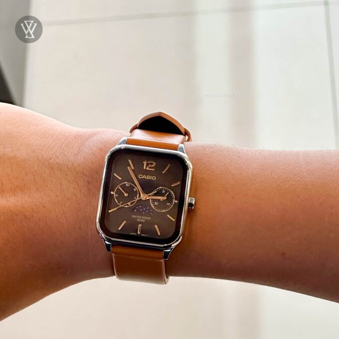 Montre Homme Casio - MTP-M305L-1AVDF - Bracelet en Cuir Kaki - Cadran Carré - Affichage analogique - Résistant à l'eau