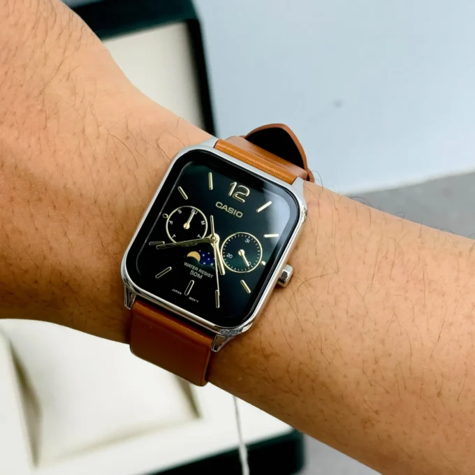 Montre Homme Casio - MTP-M305L-1AVDF - Bracelet en Cuir Kaki - Cadran Carré - Affichage analogique - Résistant à l'eau