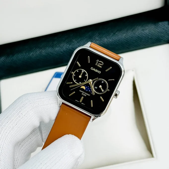 Montre Homme Casio - MTP-M305L-1AVDF - Bracelet en Cuir Kaki - Cadran Carré - Affichage analogique - Résistant à l'eau