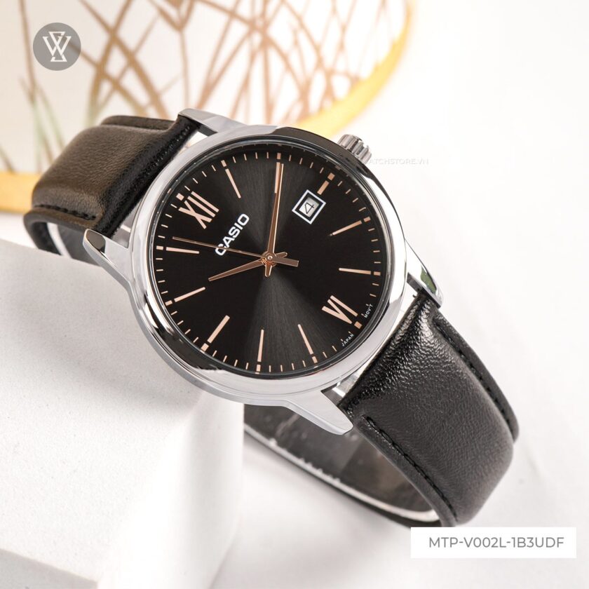 montre homme casio mtp v002l 1b3udf bracelet en cuir noir affichage analogique résistant à l'eau