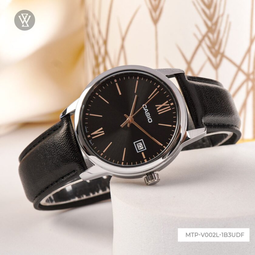 montre homme casio mtp v002l 1b3udf bracelet en cuir noir affichage analogique résistant à l'eau