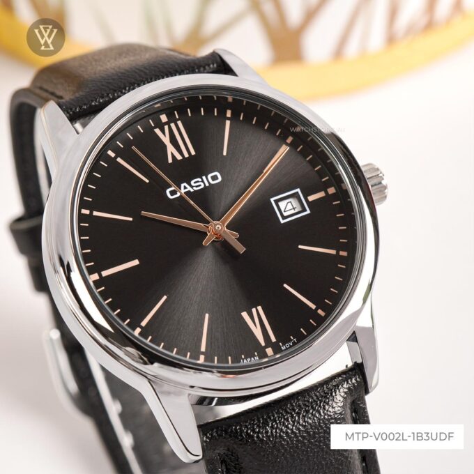 Montre Homme Casio - MTP-V002L-1B3UDF - Bracelet en Cuir Noir - Affichage analogique - Résistant à l'eau