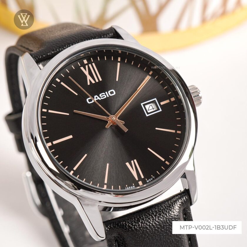 montre homme casio mtp v002l 1b3udf bracelet en cuir noir affichage analogique résistant à l'eau
