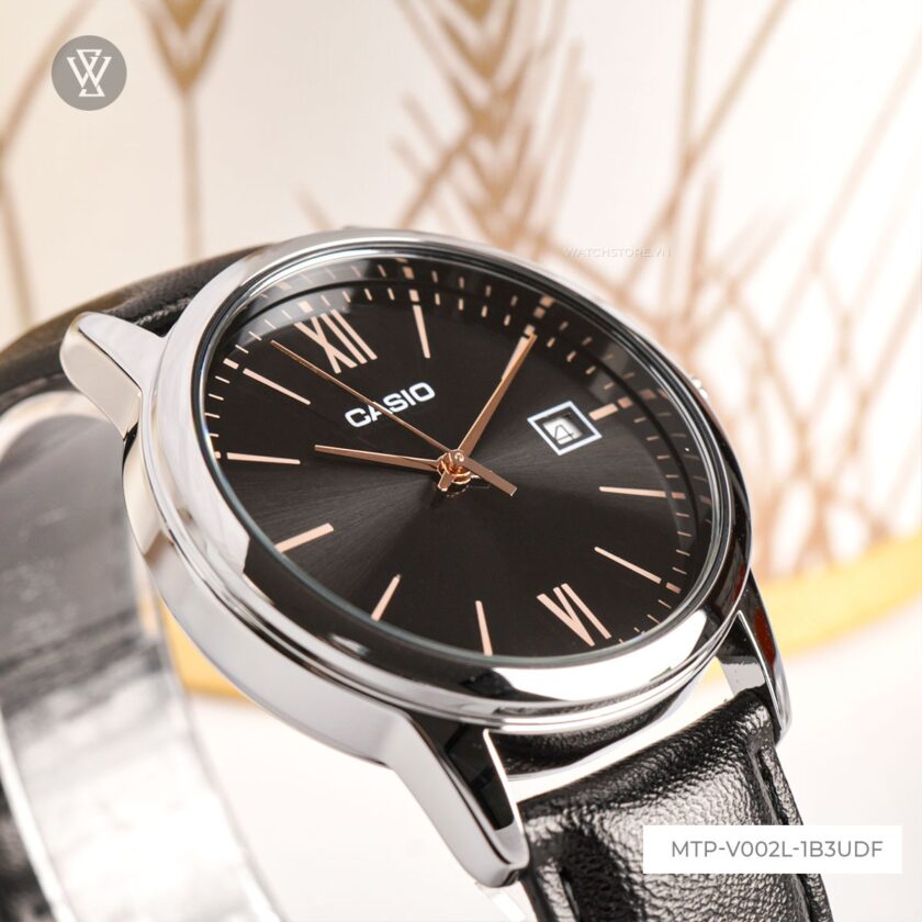 montre homme casio mtp v002l 1b3udf bracelet en cuir noir affichage analogique résistant à l'eau