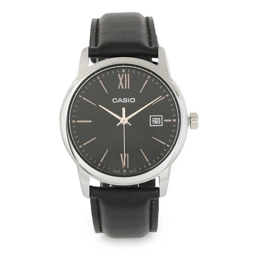 montre homme casio mtp v002l 1b3udf bracelet en cuir noir affichage analogique résistant à l'eau