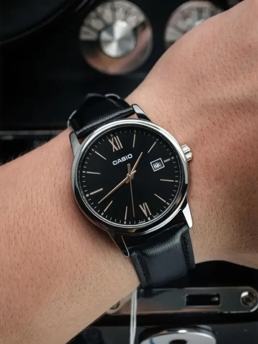 montre homme casio mtp v002l 1b3udf bracelet en cuir noir affichage analogique résistant à l'eau