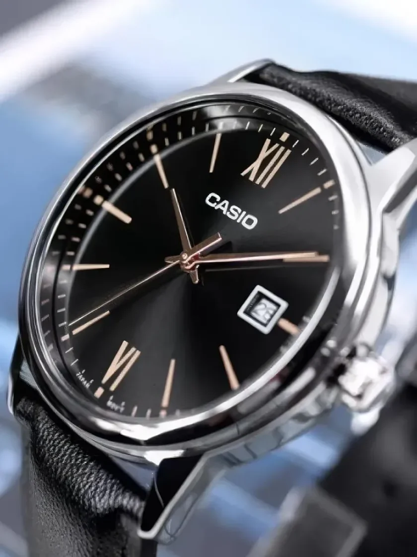 montre homme casio mtp v002l 1b3udf bracelet en cuir noir affichage analogique résistant à l'eau