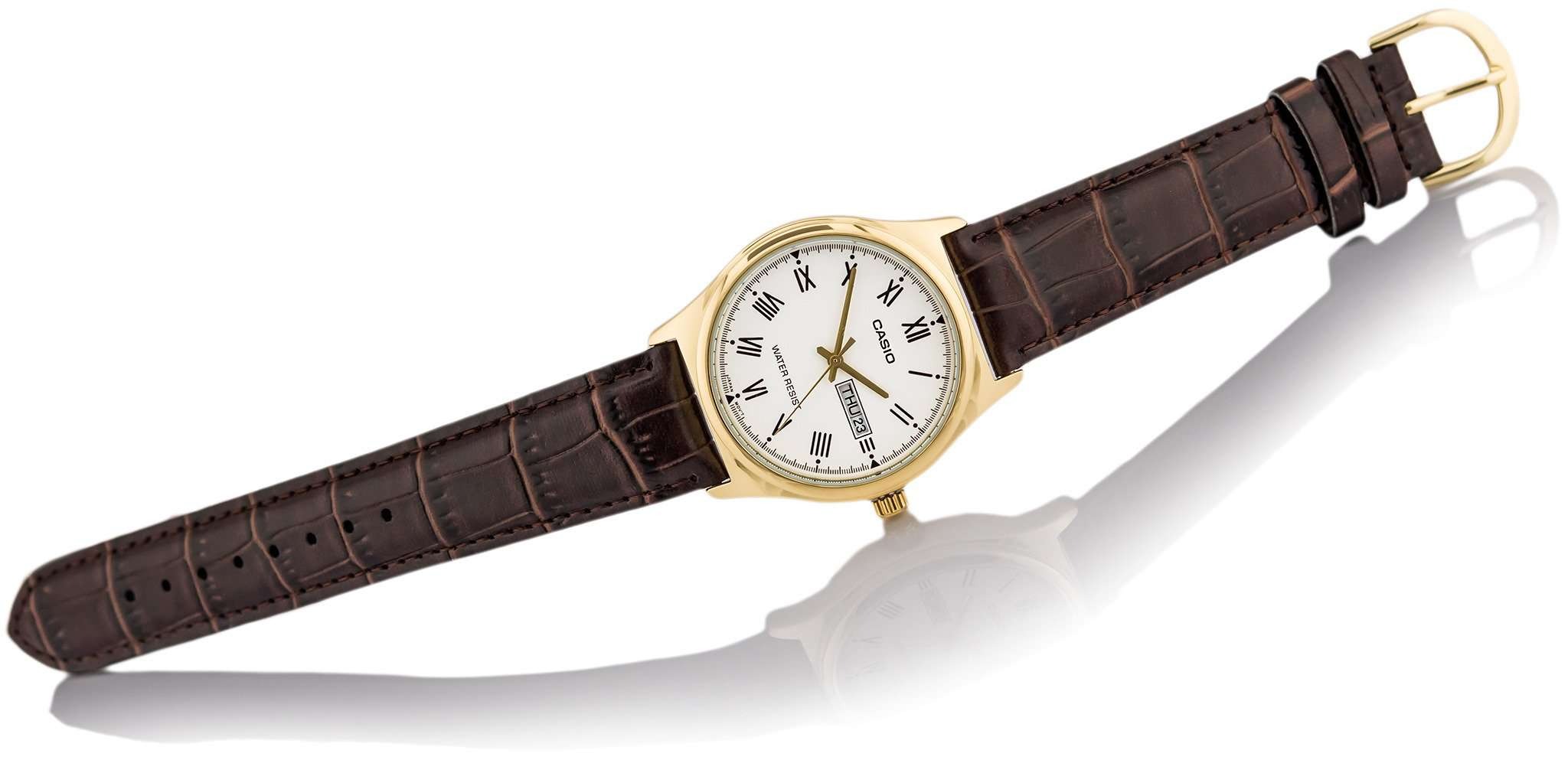 montre homme casio mtp v006gl 7budf bracelet en cuir marron affichage analogique résistant à l'eau