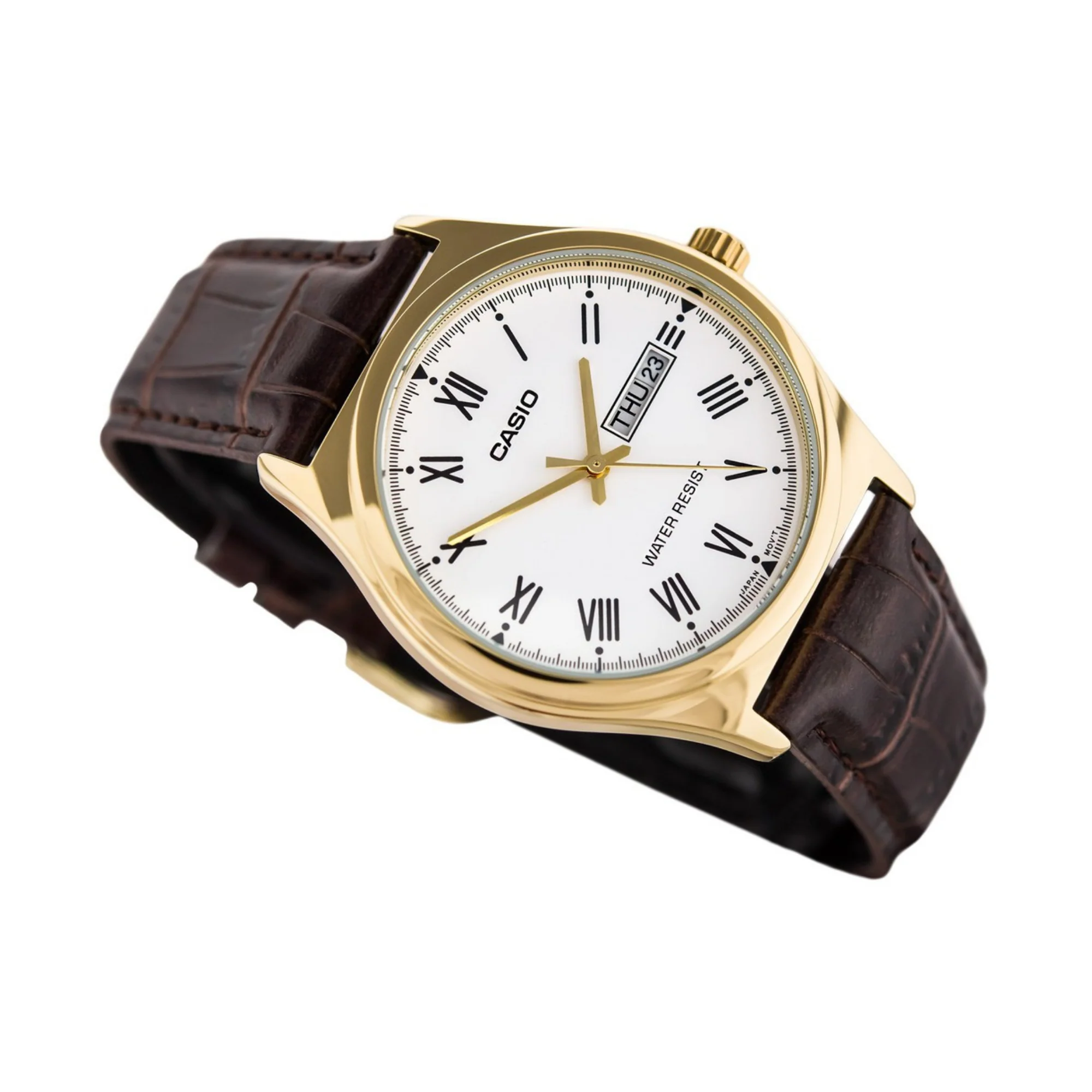 montre homme casio mtp v006gl 7budf bracelet en cuir marron affichage analogique résistant à l'eau