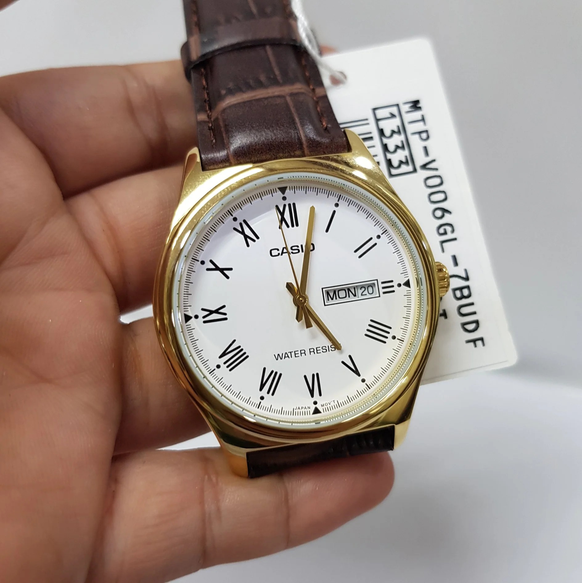 montre homme casio mtp v006gl 7budf bracelet en cuir marron affichage analogique résistant à l'eau