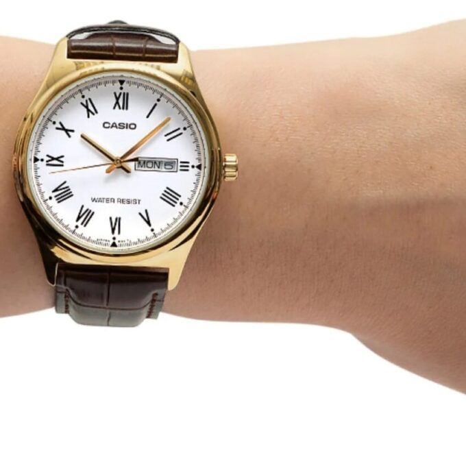 Montre Homme Casio - MTP-V006GL-7BUDF - Bracelet en Cuir Marron - Affichage analogique - Résistant à l'eau