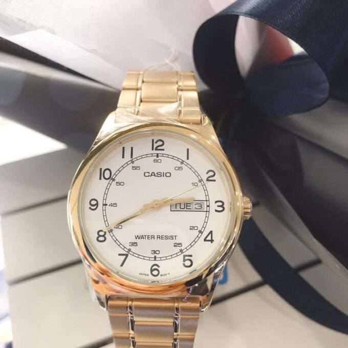 Montre Homme Casio - MTP-V006G-7BUDF - Bracelet en Acier Inoxydable Or - Cadran blanc - Affichage analogique - Résistant à l'eau