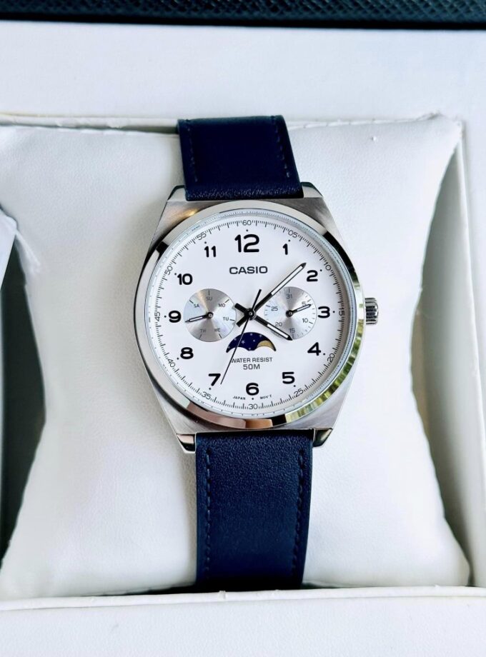 montre homme casio mtp m300l 7avdf bracelet en cuir bleu affichage analogique résistant à l'eau