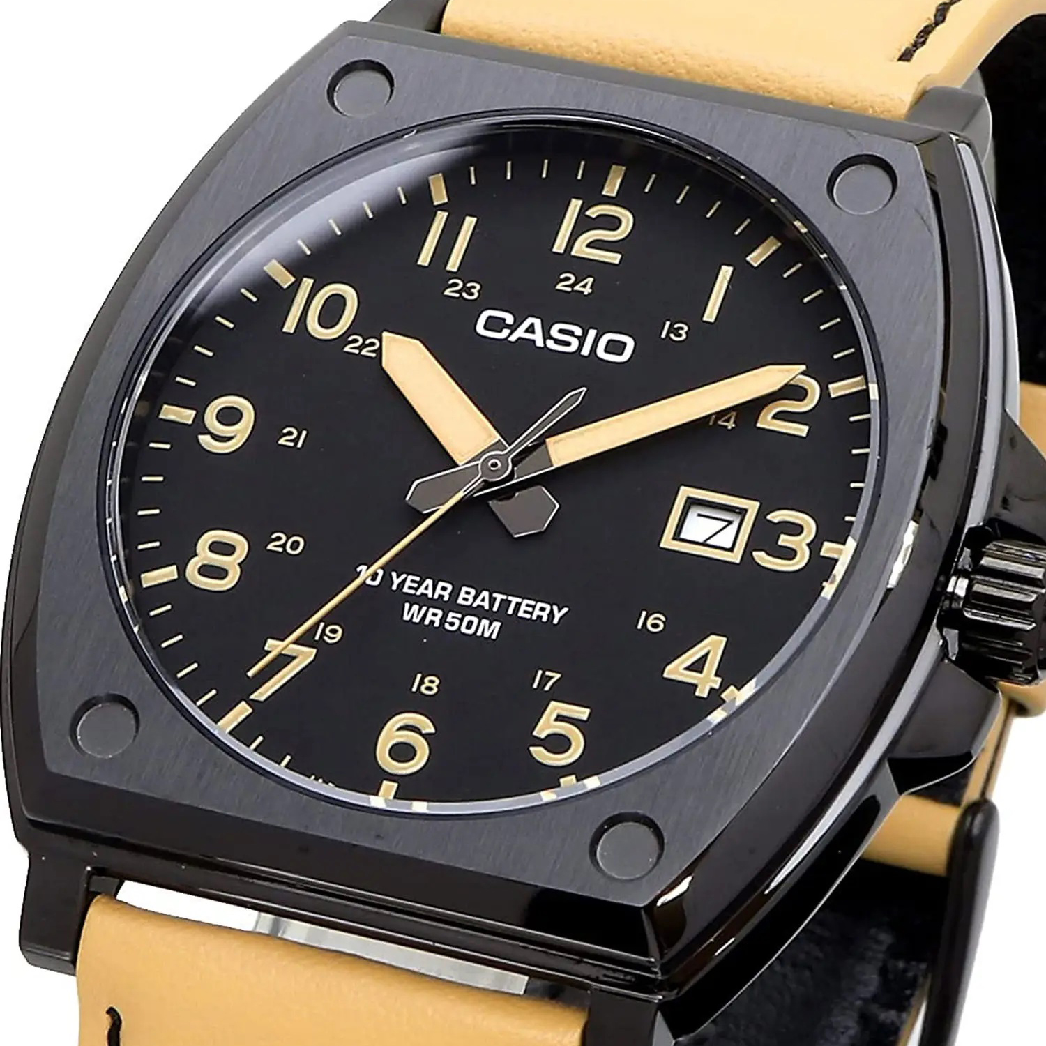 montre homme casio mtp e715l 5avdf bracelet en cuir kaki affichage analogique résistant à l'eau
