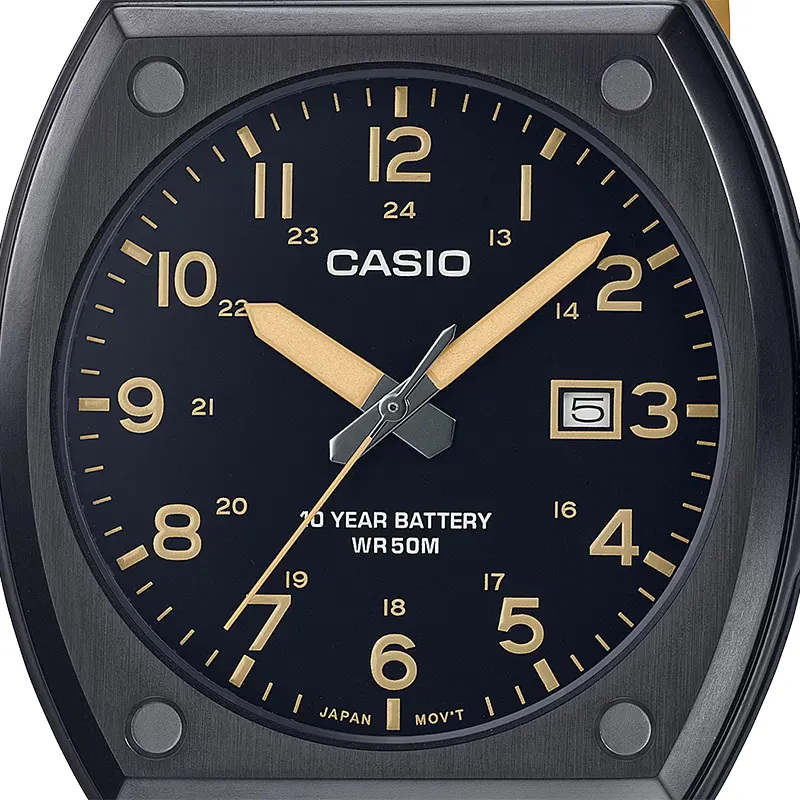 montre homme casio mtp e715l 5avdf bracelet en cuir kaki affichage analogique résistant à l'eau