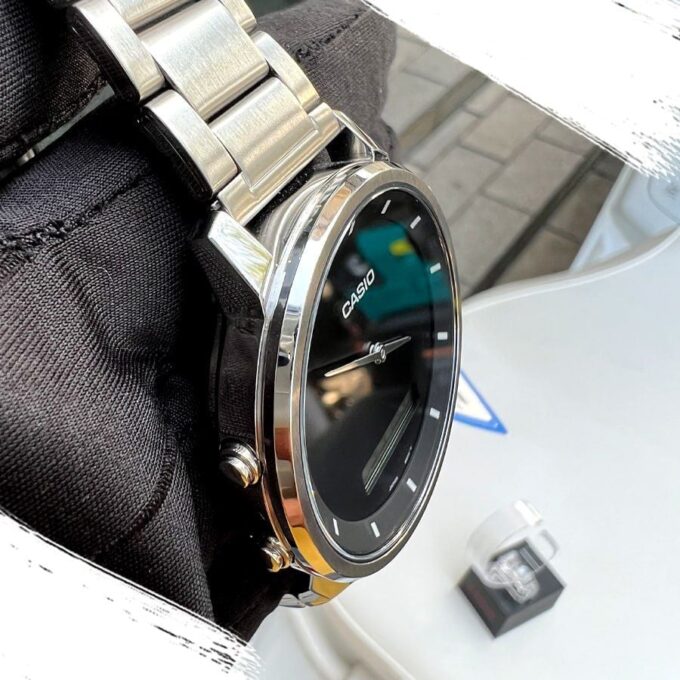 montre homme casio mtp b200d 1edf bracelet en acier inoxydable affichage numérique résistant à l'eau