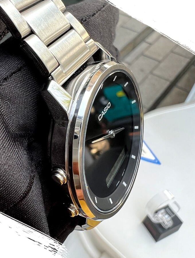 montre homme casio mtp b200d 1edf bracelet en acier inoxydable affichage numérique résistant à l'eau