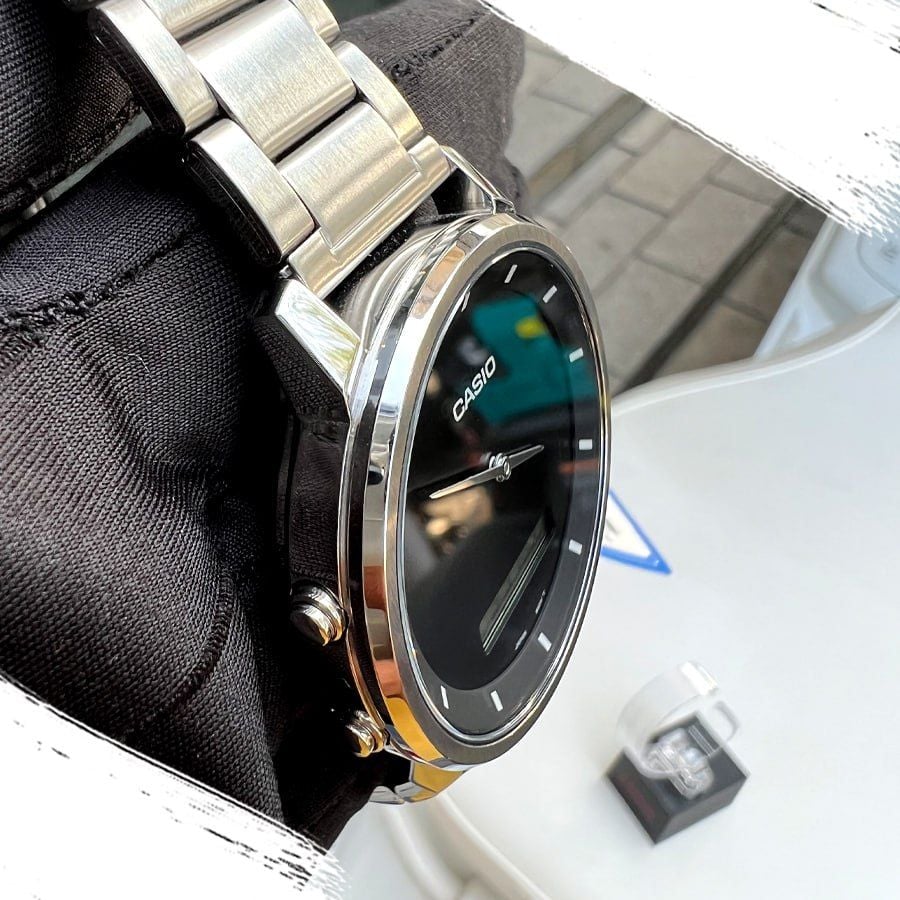 montre homme casio mtp b200d 1edf bracelet en acier inoxydable affichage numérique résistant à l'eau