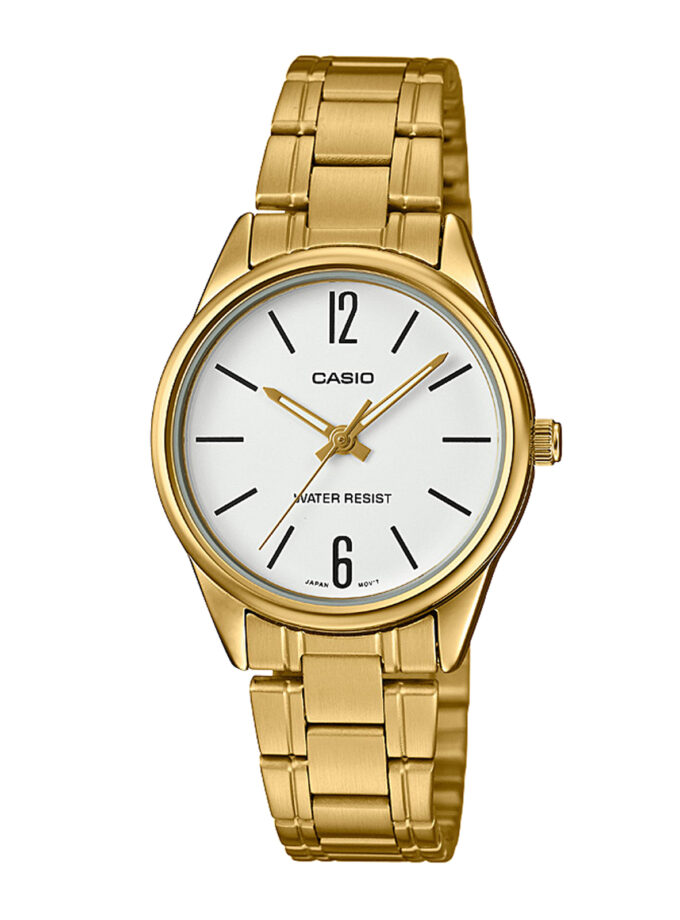 montre femme casio ltp v005g 7budf bracelet en acier inoxydable or affichage analogique résistant à l'eau