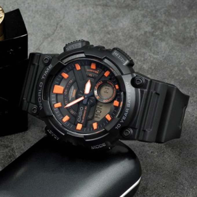 Montre Homme Casio - AEQ-110W-1A2VDF - Bracelet en Résine Noir - Affichage analogique - numérique - Résistant à l'eau