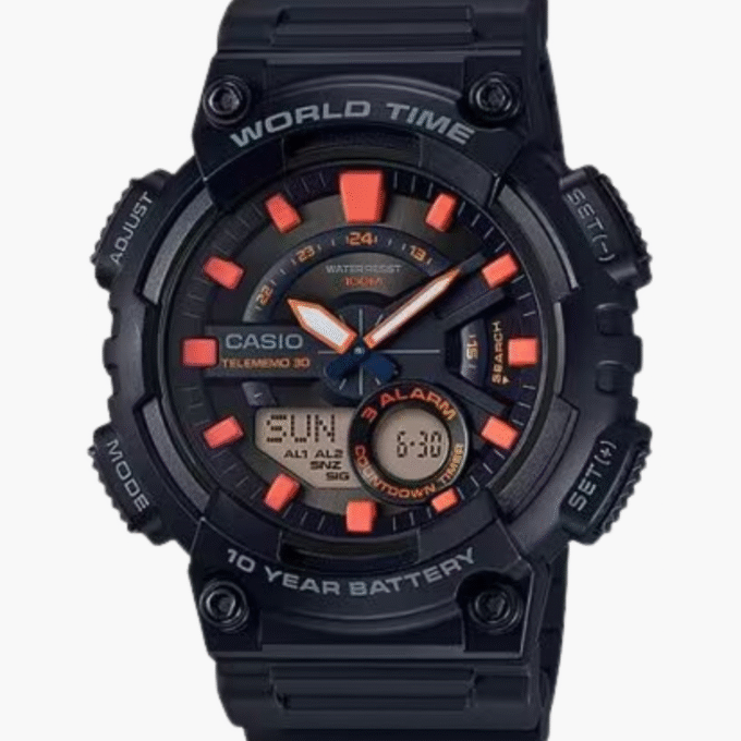 Montre Homme Casio - AEQ-110W-1A2VDF - Bracelet en Résine Noir - Affichage analogique - numérique - Résistant à l'eau