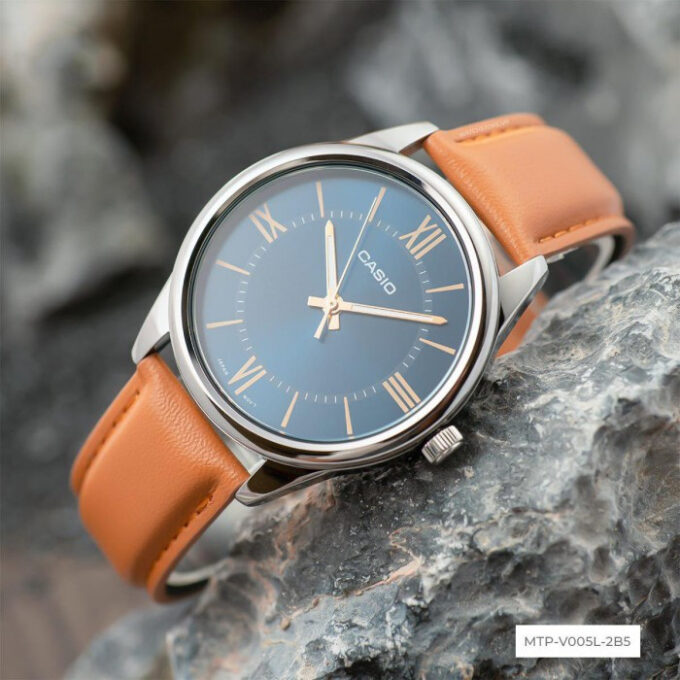 Montre Homme Casio - MTP-V005L-2B5UDF - Bracelet en Cuir Kaki - Affichage analogique - Résistant à l'eau