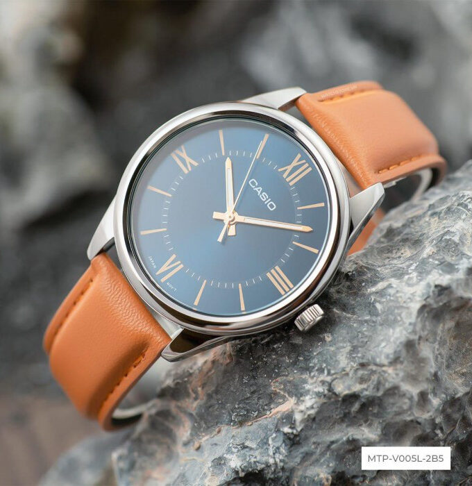 Montre Homme Casio - MTP-V005L-2B5UDF - Bracelet en Cuir Kaki - Affichage analogique - Résistant à l'eau