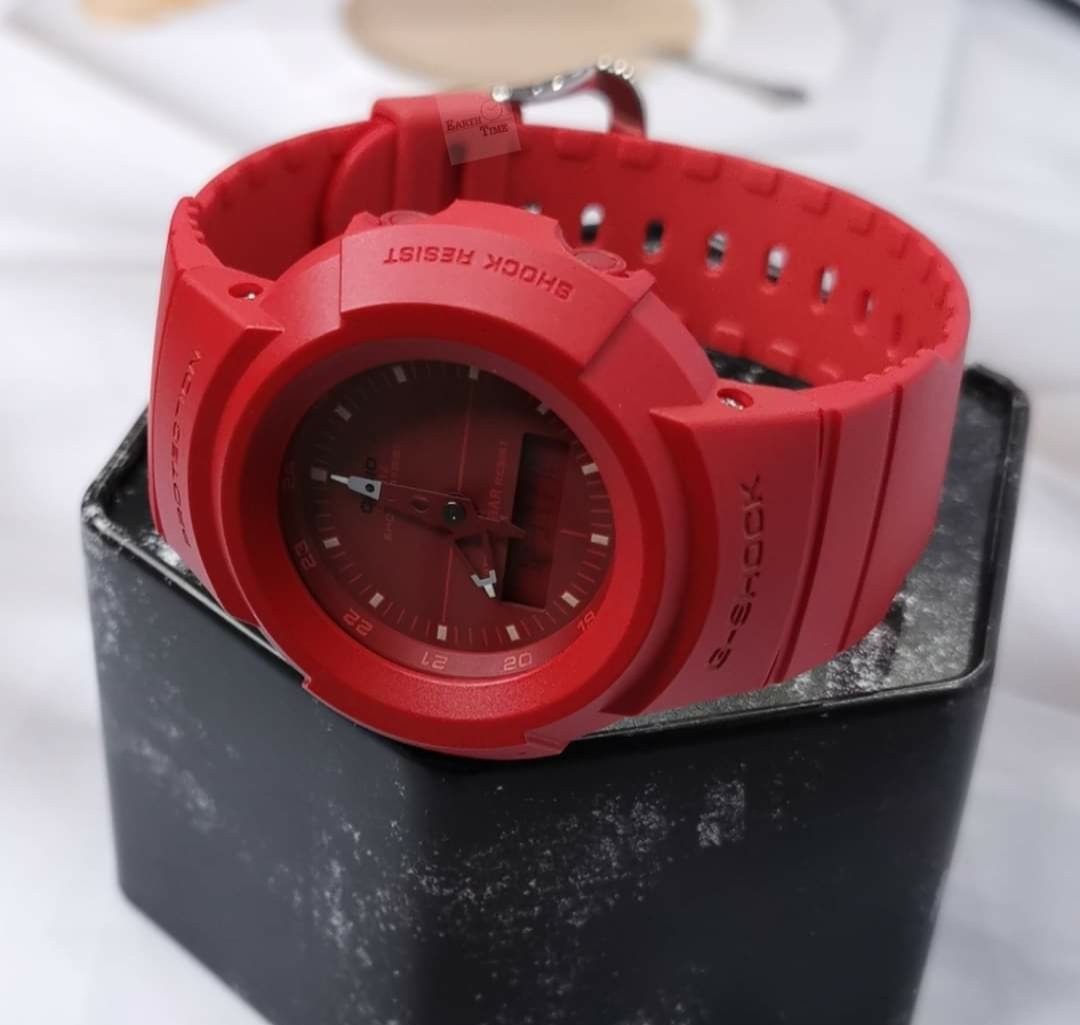 montre homme casio g shock analogique & numérique, chronomètre, alarme, résistant aux chocs et à l’eau 200m bracelet résine rouge verre minéral aw 500bb 4edr