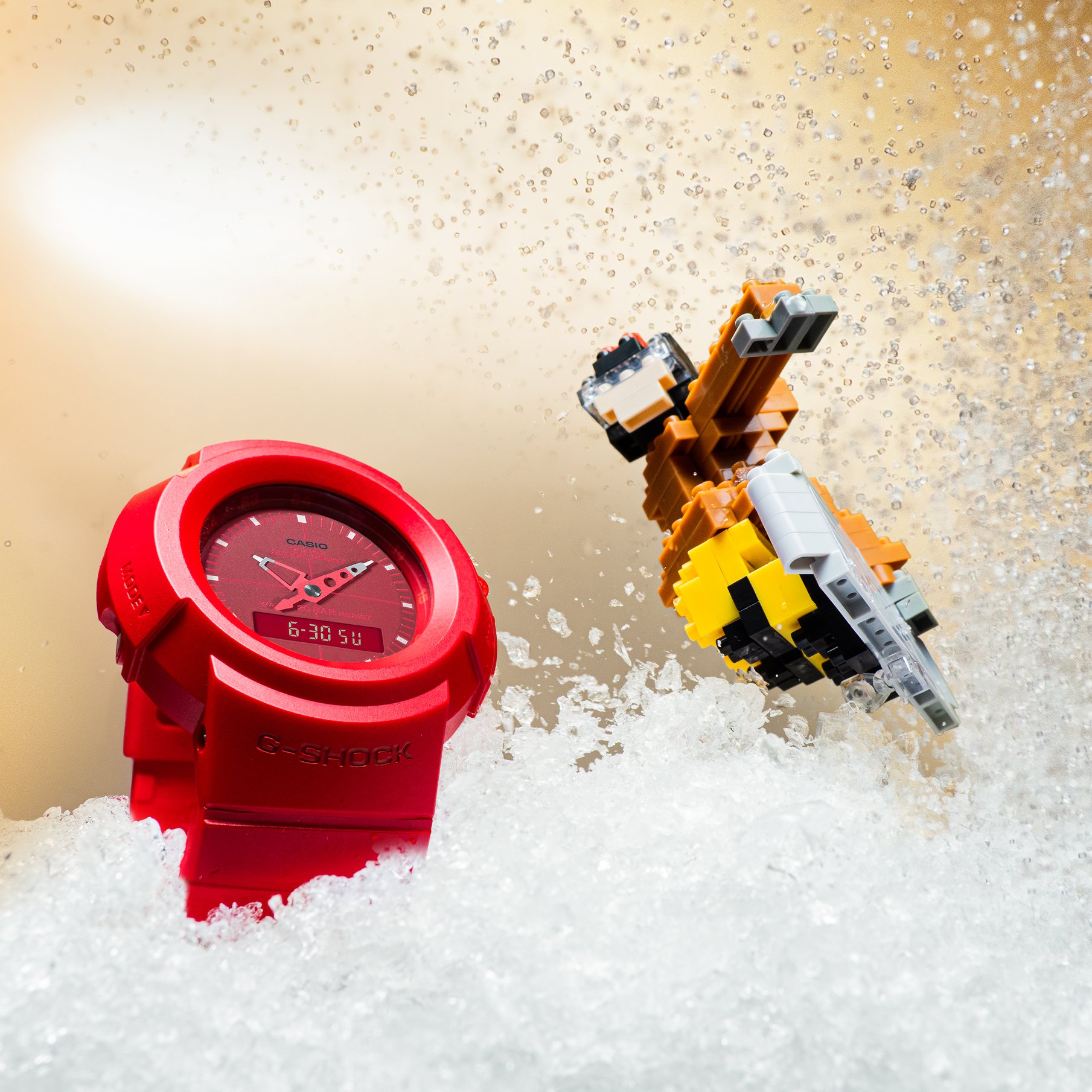 montre homme casio g shock analogique & numérique, chronomètre, alarme, résistant aux chocs et à l’eau 200m bracelet résine rouge verre minéral aw 500bb 4edr