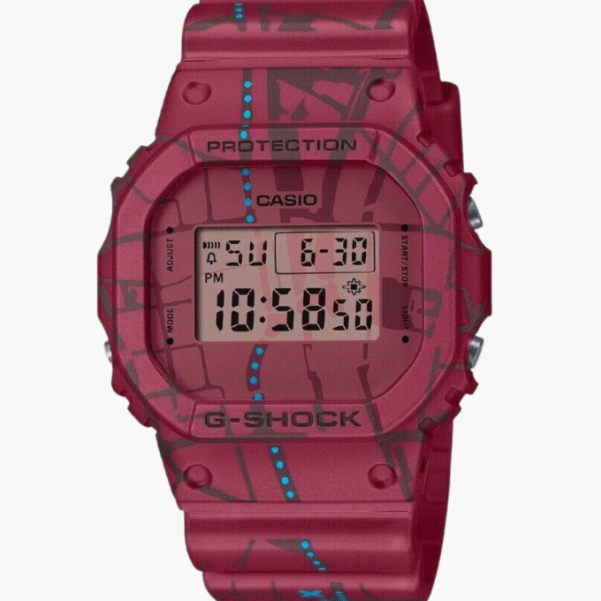 Montre Homme Casio G-SHOCK - DW-5600SBY-4DR - Bracelet en Résine - Rouge Bordeau - Affichage numérique - Résistant à l'eau