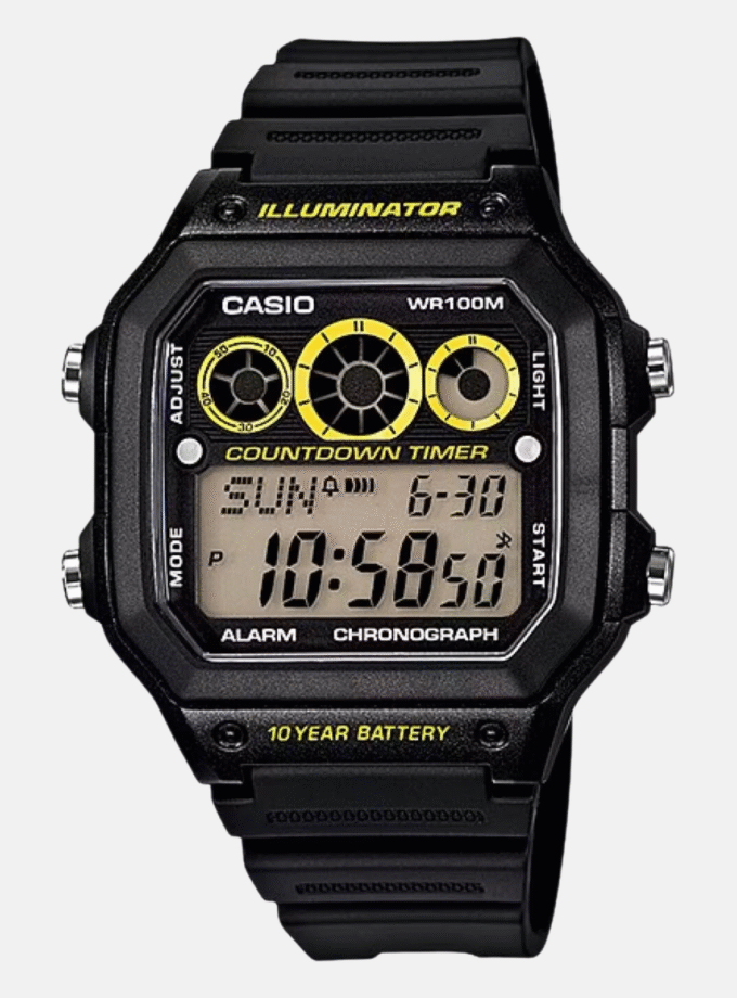 Montre Homme Casio - AE-1300WH-1AVDF - Bracelet en Résine noir - A1ffichage Numérique - Résistant à l'eau