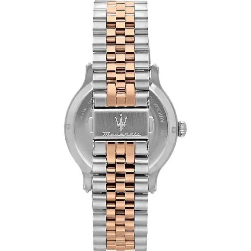 montre homme maserati epoca automatique – r8823118011 – bracelet bicolor en acier inoxydable – revêtement en cristal de saphir resistance a l’eau 10 atm