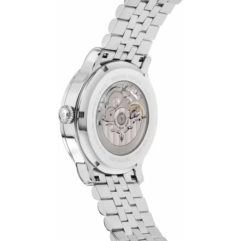 montre homme maserati epoca automatique – r8823118011 – bracelet bicolor en acier inoxydable – revêtement en cristal de saphir resistance a l’eau 10 atm