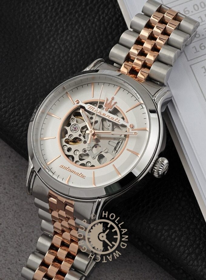 Montre Homme Maserati EPOCA AUTOMATIQUE – R8823118011 – Bracelet  Bicolor en Acier Inoxydable – Revêtement en CRISTAL DE SAPHIR- RESISTANCE A L’EAU 10 ATM