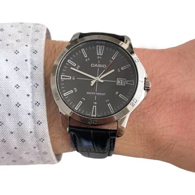 Montre Homme Casio - MTP-V004L-1CUDF - Bracelet en Cuir Noir - Affichage analogique - Résistant à l'eau