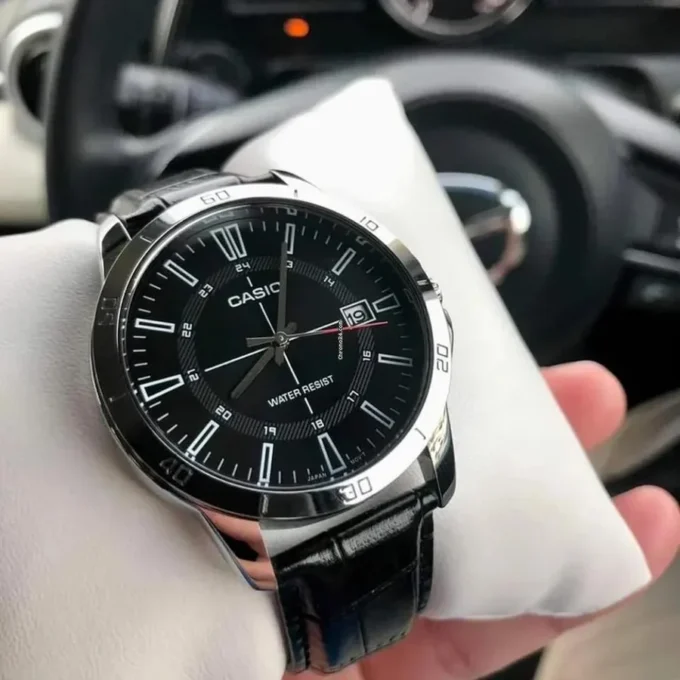 montre homme casio mtp v004l 1cudf bracelet en cuir noir affichage analogique résistant à l'eau