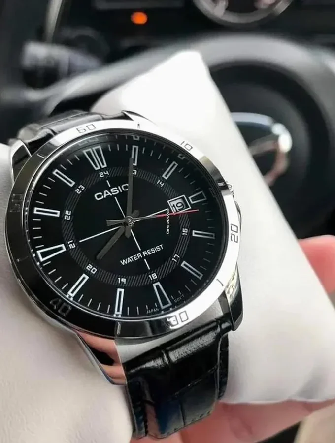 montre homme casio mtp v004l 1cudf bracelet en cuir noir affichage analogique résistant à l'eau