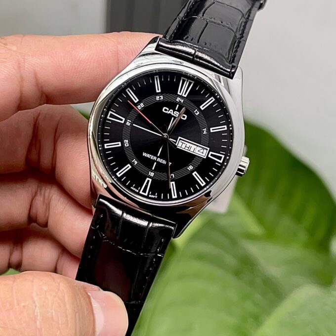 montre homme casio mtp v006l 1cudf bracelet en cuir noir affichage analogique résistant à l'eau