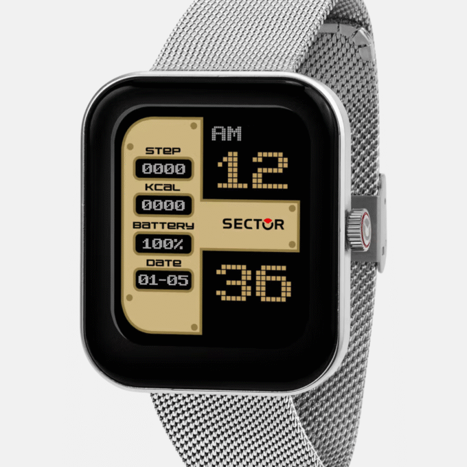 Montre connectée homme Sector S-03, étanche, bracelet acier inoxydable maille milanaise, éco-responsable, argenté, référence R3253294001