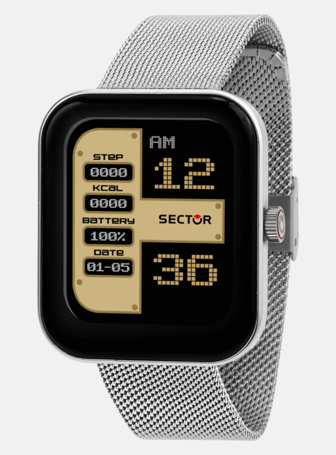 Montre connectée homme Sector S-03, étanche, bracelet acier inoxydable maille milanaise, éco-responsable, argenté, référence R3253294001