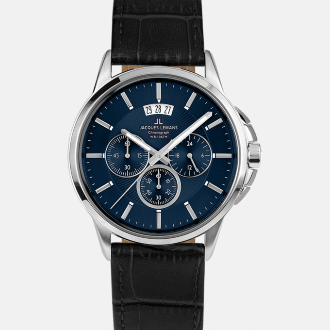 Montre Homme Jacques Lemans - 1-1542G - Bracelet en Cuir Noir - Affichage analogique - Résistant à l'eau