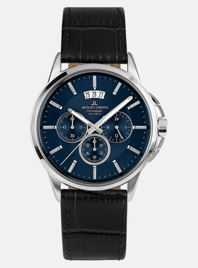 Montre Homme Jacques Lemans - 1-1542G - Bracelet en Cuir Noir - Affichage analogique - Résistant à l'eau