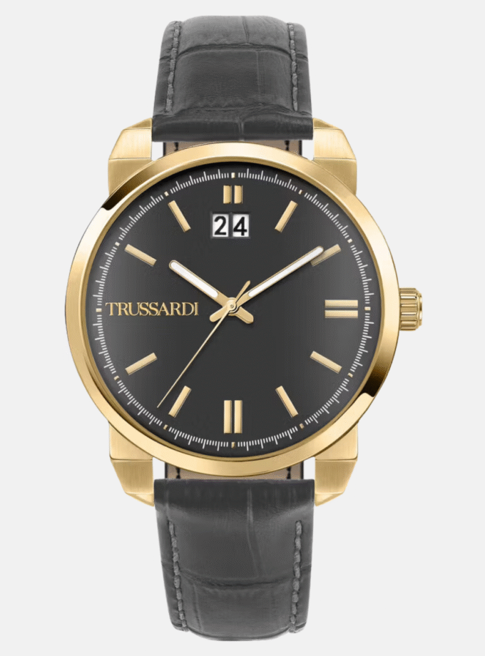 Montre Homme TRUSSARDI - R2451154002 - Bracelet en Cuir Noir - Affichage analogique - Résistant à l'eau