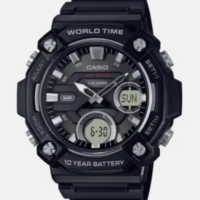 Montre Homme Casio - AEQ-120W-1AVDF - Bracelet en Résine noir - Affichage Analogique - Numérique - Résistant à l'eau