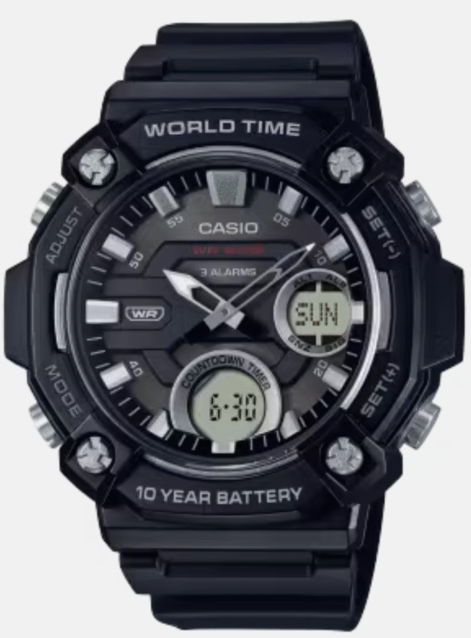 Montre Homme Casio - AEQ-120W-1AVDF - Bracelet en Résine noir - Affichage Analogique - Numérique - Résistant à l'eau
