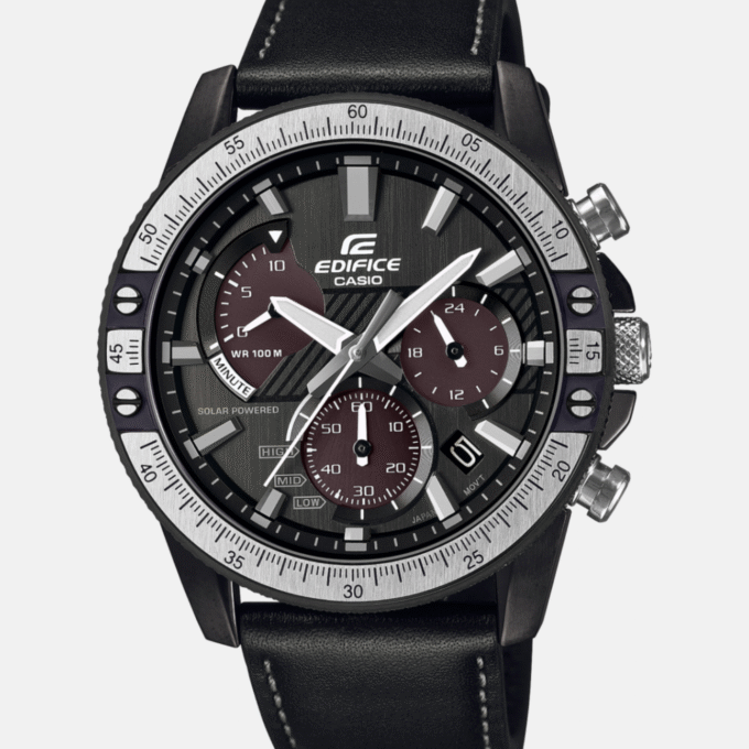 Montre Homme Casio Edifice SOLAIRE - EQS-930TL-1AVUDF - Bracelet en Cuir Noir - Affichage analogique - Chronographe - Résistant à l'eau