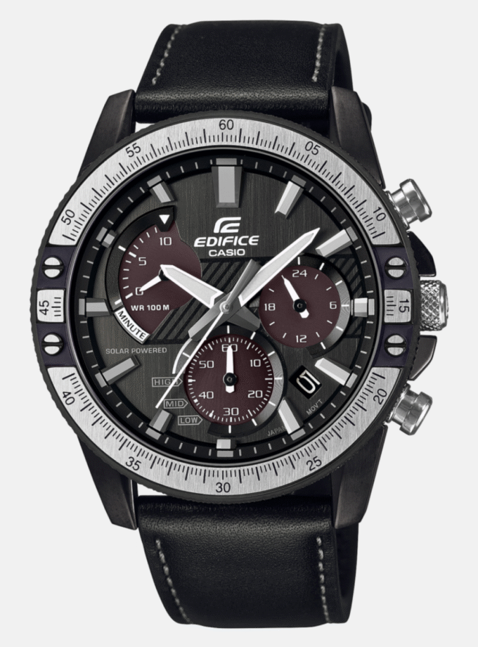 Montre Homme Casio Edifice SOLAIRE - EQS-930TL-1AVUDF - Bracelet en Cuir Noir - Affichage analogique - Chronographe - Résistant à l'eau