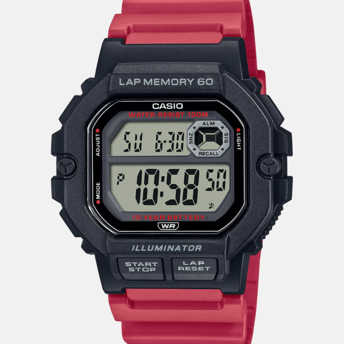 Montre Homme Casio - WS-1400H-4AVDF - Bracelet en Résine Rouge - Affichage Numérique - Résistant à l'eau