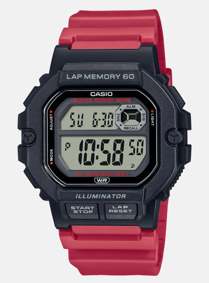 Montre Homme Casio - WS-1400H-4AVDF - Bracelet en Résine Rouge - Affichage Numérique - Résistant à l'eau